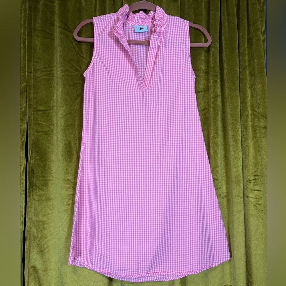 Haley & The Hound Pink White Gingham Swing A Line Ruffle Collar Dress XS $95